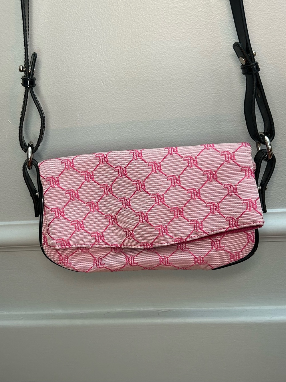 Lauren Ralph Lauren Pink Monogram Crossbody Bag Y2K Logo Canvas - Picture 2 of 5
